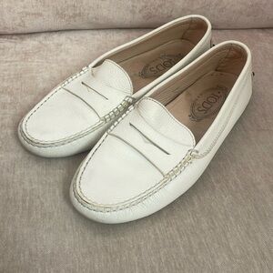 Womens Tods White Leather Slip On Driving Shoes Loafers Size‎ EUR 37.5 US 7/7.5